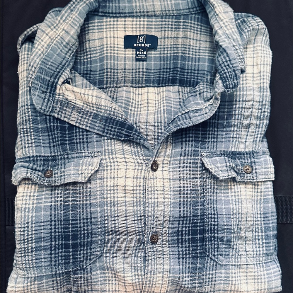 George Blue and White Plaid Shirt Men’s Size XL